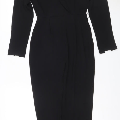 H&M Women Black UK 6 Long Sleeve V-Neck Tailored Straight Leg Jumpsuit