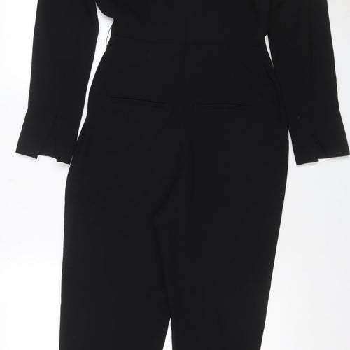 H&M Women Black UK 6 Long Sleeve V-Neck Tailored Straight Leg Jumpsuit