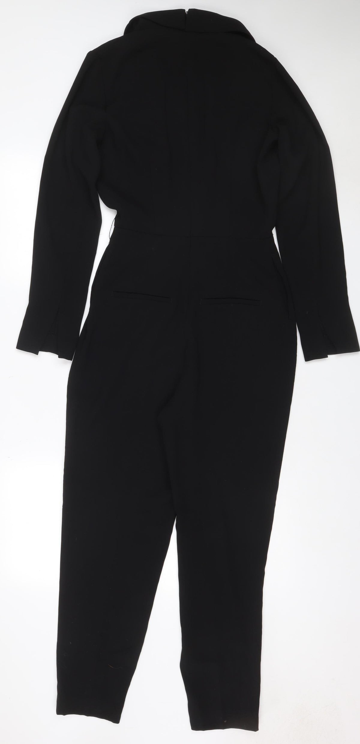 H&M Women Black UK 6 Long Sleeve V-Neck Tailored Straight Leg Jumpsuit