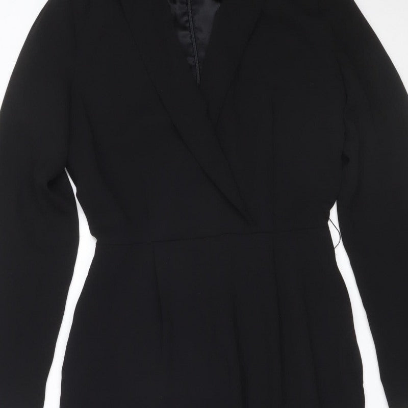 H&M Women Black UK 6 Long Sleeve V-Neck Tailored Straight Leg Jumpsuit