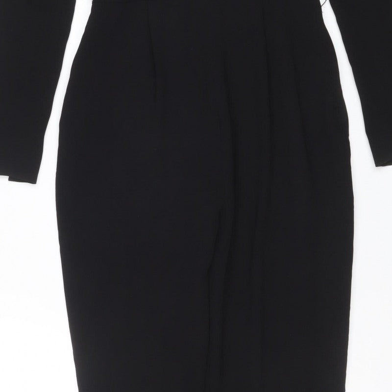 H&M Women Black UK 6 Long Sleeve V-Neck Tailored Straight Leg Jumpsuit