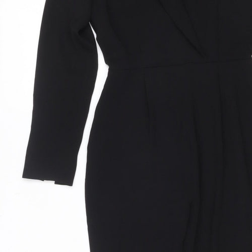 H&M Women Black UK 6 Long Sleeve V-Neck Tailored Straight Leg Jumpsuit