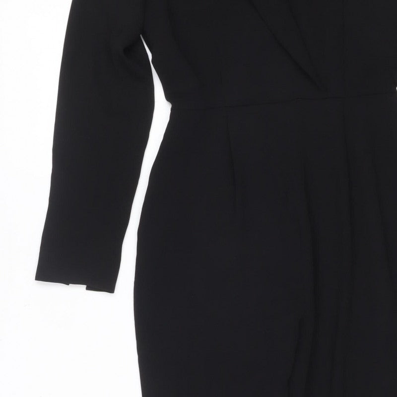 H&M Women Black UK 6 Long Sleeve V-Neck Tailored Straight Leg Jumpsuit