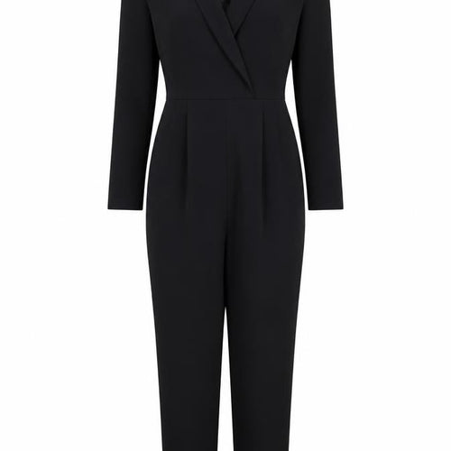 H&M Women Black UK 6 Long Sleeve V-Neck Tailored Straight Leg Jumpsuit