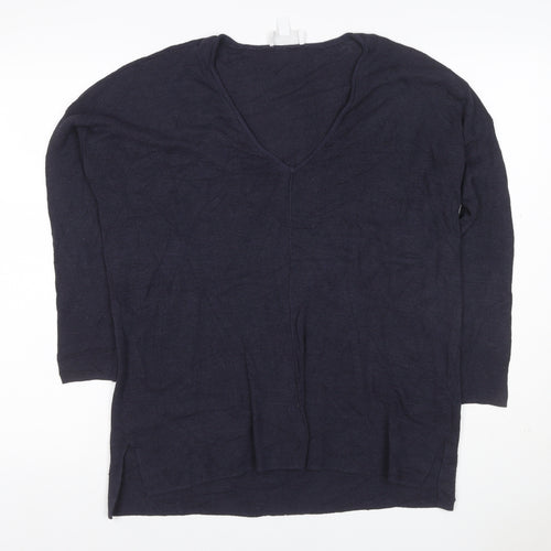 White Label The White Company Women Navy S V-Neck Knit Tunic Top