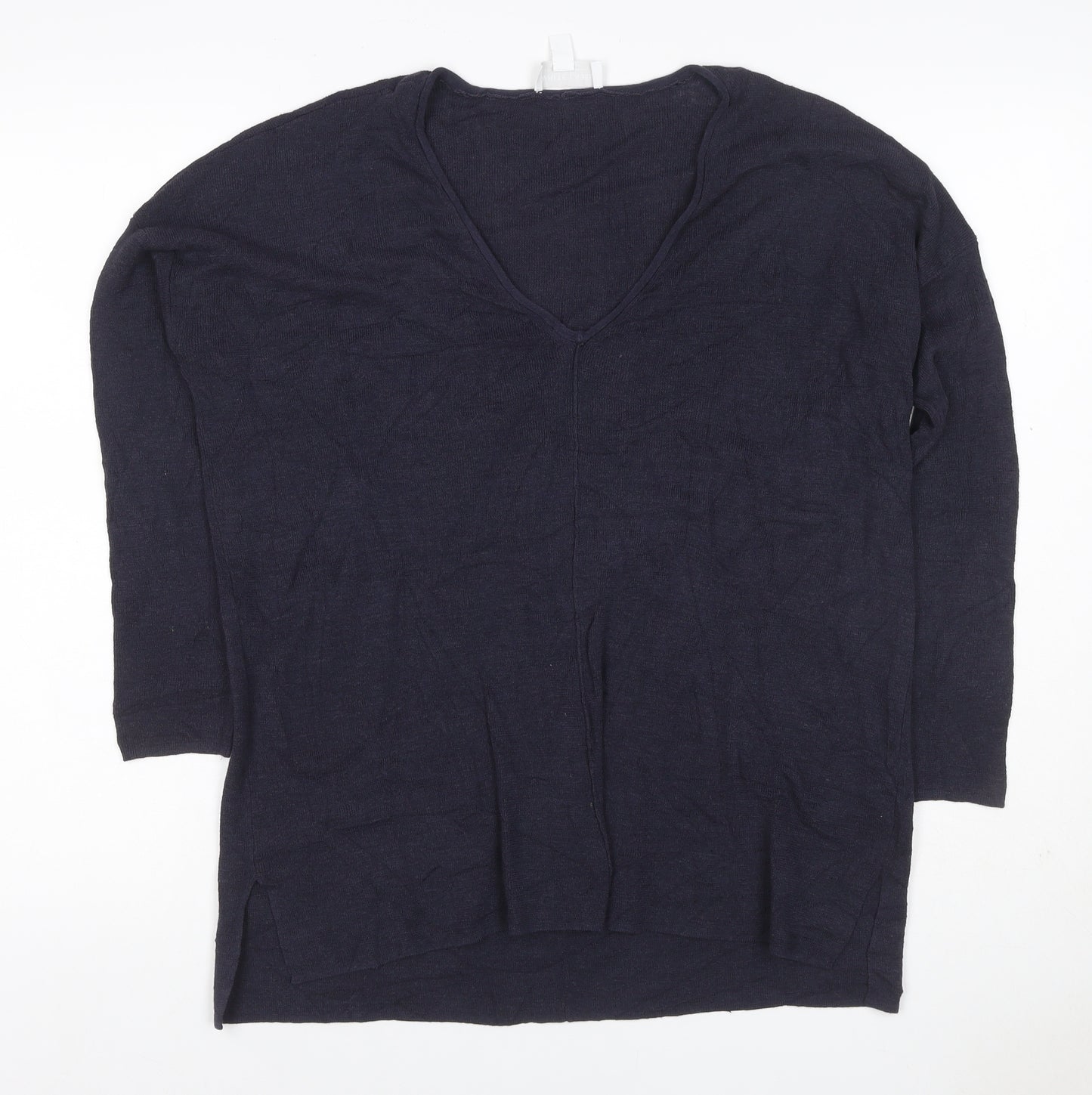 White Label The White Company Women Navy S V-Neck Knit Tunic Top