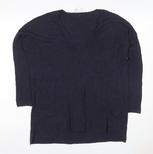 White Label The White Company Women Navy S V-Neck Knit Tunic Top