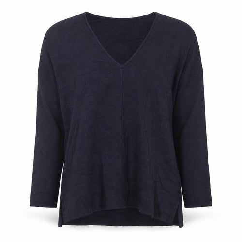 White Label The White Company Women Navy S V-Neck Knit Tunic Top