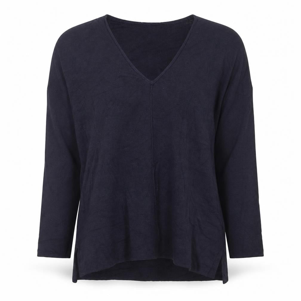 White Label The White Company Women Navy S V-Neck Knit Tunic Top
