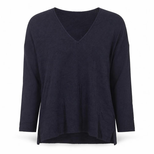 White Label The White Company Women Navy S V-Neck Knit Tunic Top