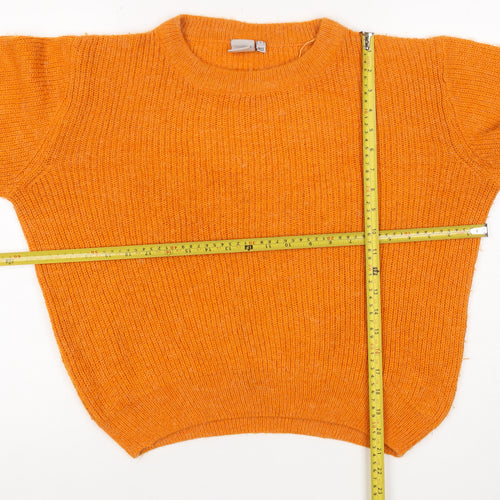 ICHI Women's Orange S Rib Knit Crew Neck Raglan Jumper