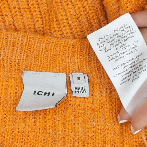 ICHI Women's Orange S Rib Knit Crew Neck Raglan Jumper