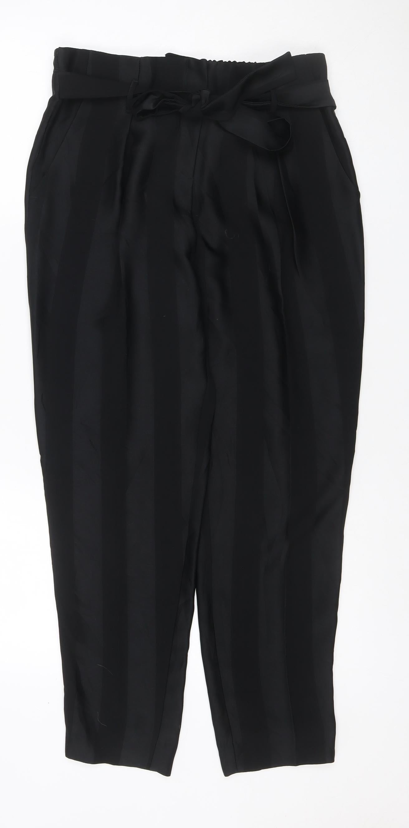 River Island Women Black UK 10 Tie Waist Wide-Leg Trousers