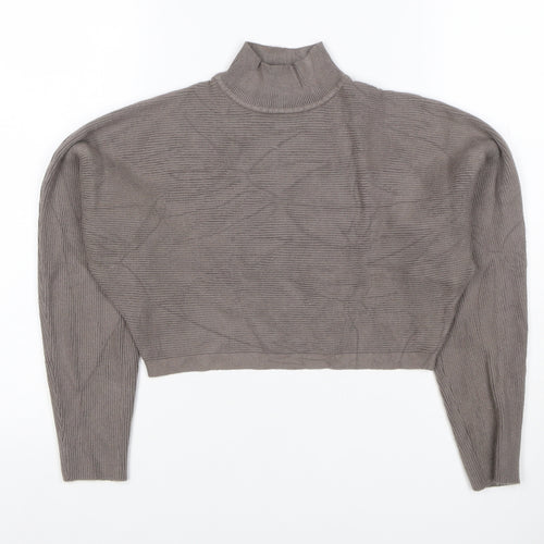 New Look Women’s Grey S Ribbed High Neck Cropped Knit Jumper