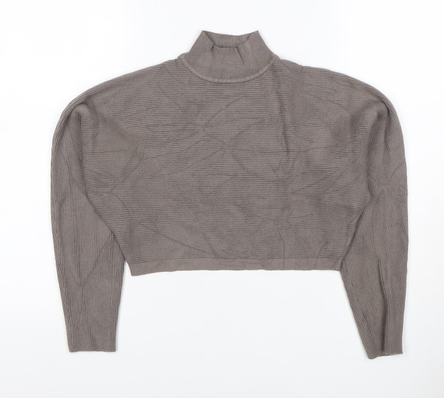 New Look Women’s Grey S Ribbed High Neck Cropped Knit Jumper