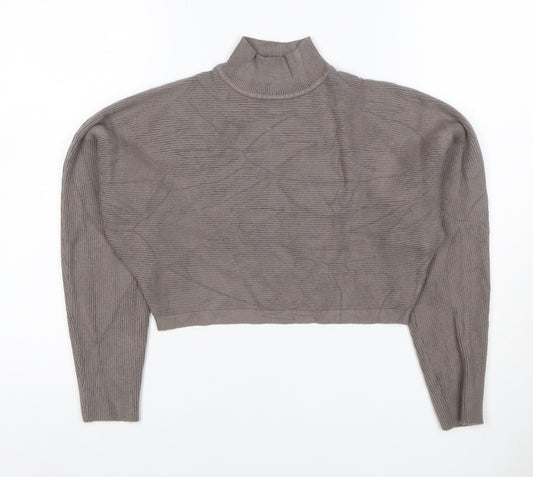 New Look Women’s Grey S Ribbed High Neck Cropped Knit Jumper