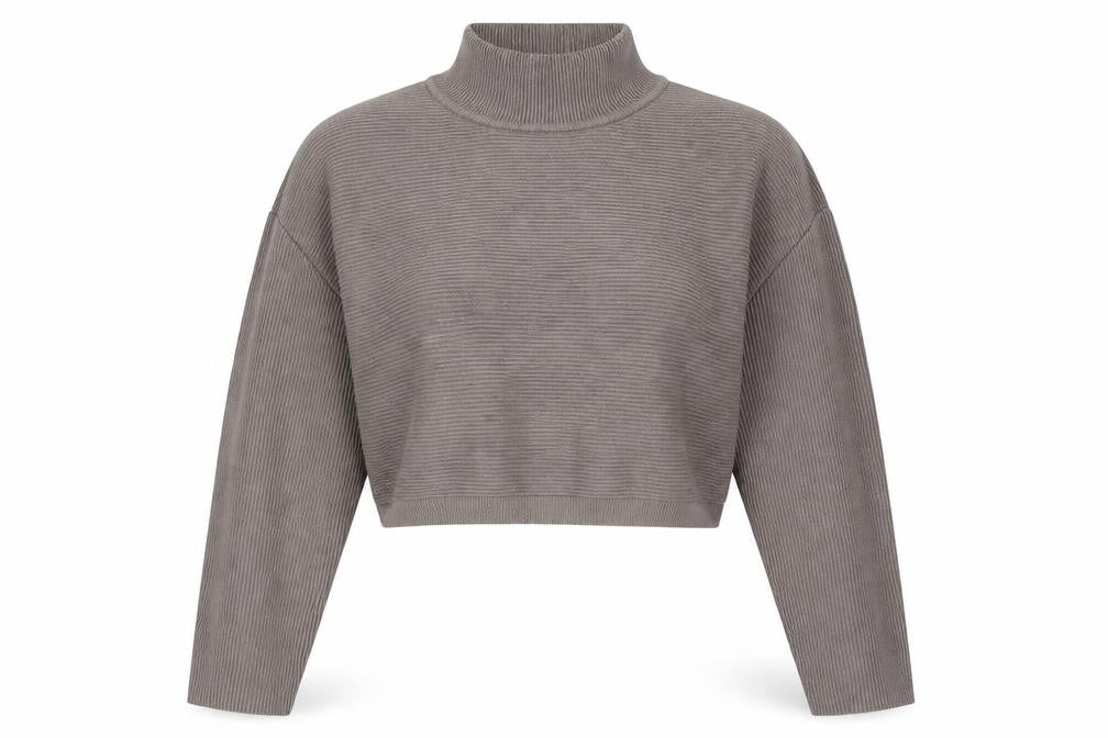 New Look Women’s Grey S Ribbed High Neck Cropped Knit Jumper