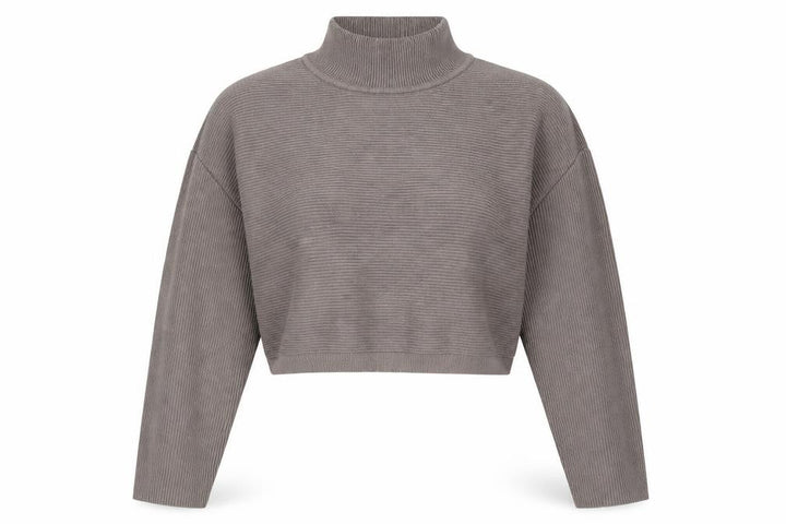 New Look Women’s Grey S Ribbed High Neck Cropped Knit Jumper
