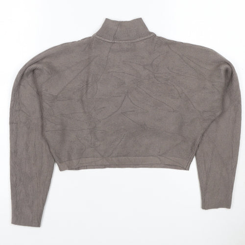 New Look Women’s Grey S Ribbed High Neck Cropped Knit Jumper