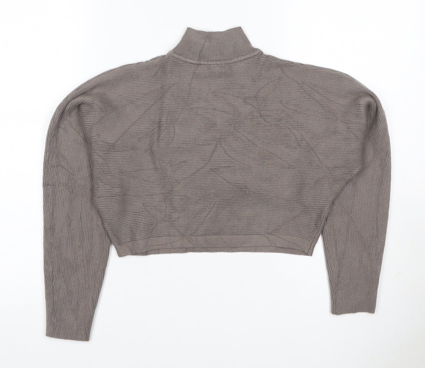 New Look Women’s Grey S Ribbed High Neck Cropped Knit Jumper