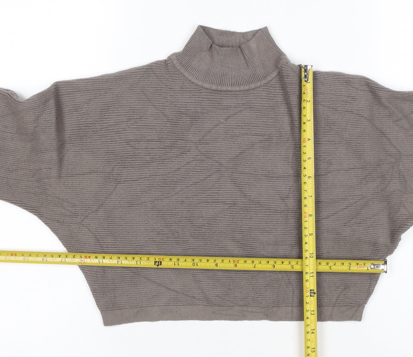 New Look Women’s Grey S Ribbed High Neck Cropped Knit Jumper