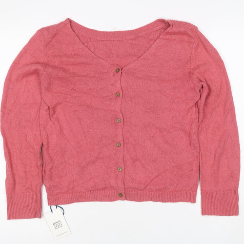 White Stuff Women Pink UK 12 Cotton Linen V-Neck Button Cardigan