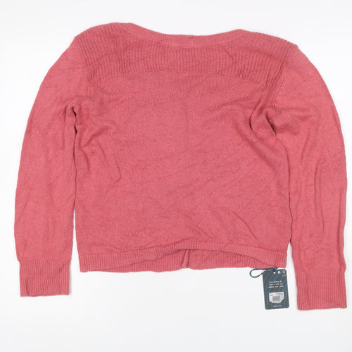 White Stuff Women Pink UK 12 Cotton Linen V-Neck Button Cardigan