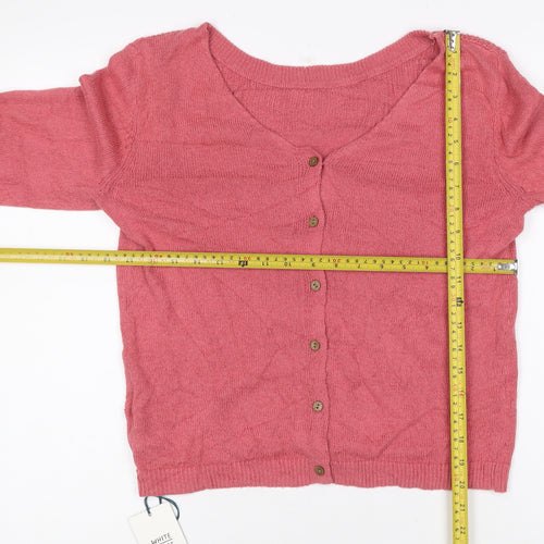 White Stuff Women Pink UK 12 Cotton Linen V-Neck Button Cardigan
