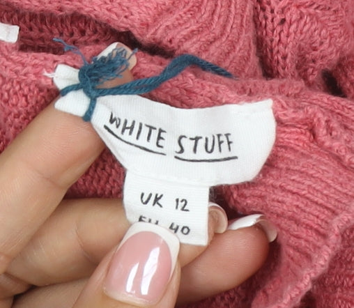 White Stuff Women Pink UK 12 Cotton Linen V-Neck Button Cardigan