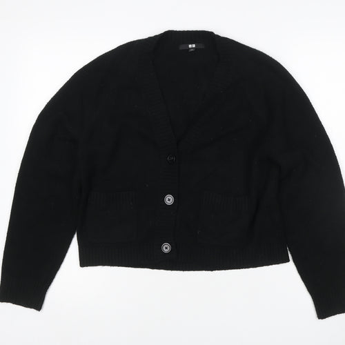 UNIQLO Women Black XS 100% Cashmere V-Neck Button Cardigan
