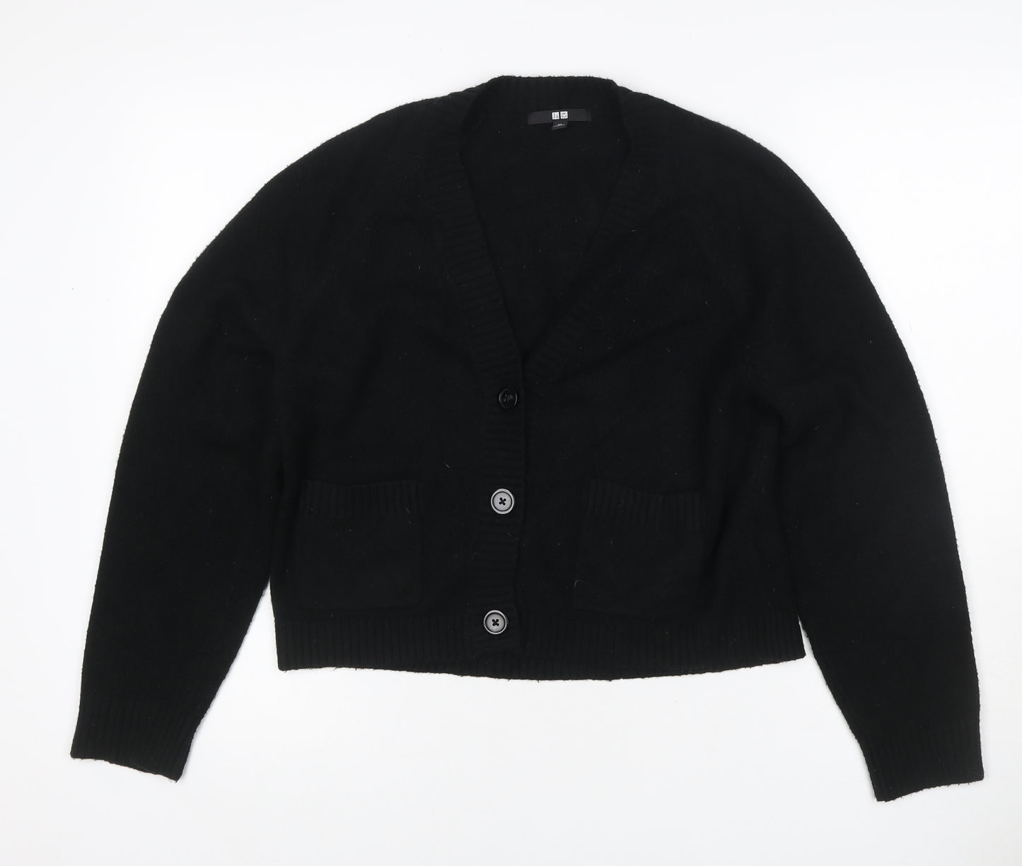 UNIQLO Women Black XS 100% Cashmere V-Neck Button Cardigan