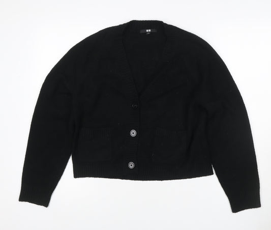 UNIQLO Women Black XS 100% Cashmere V-Neck Button Cardigan