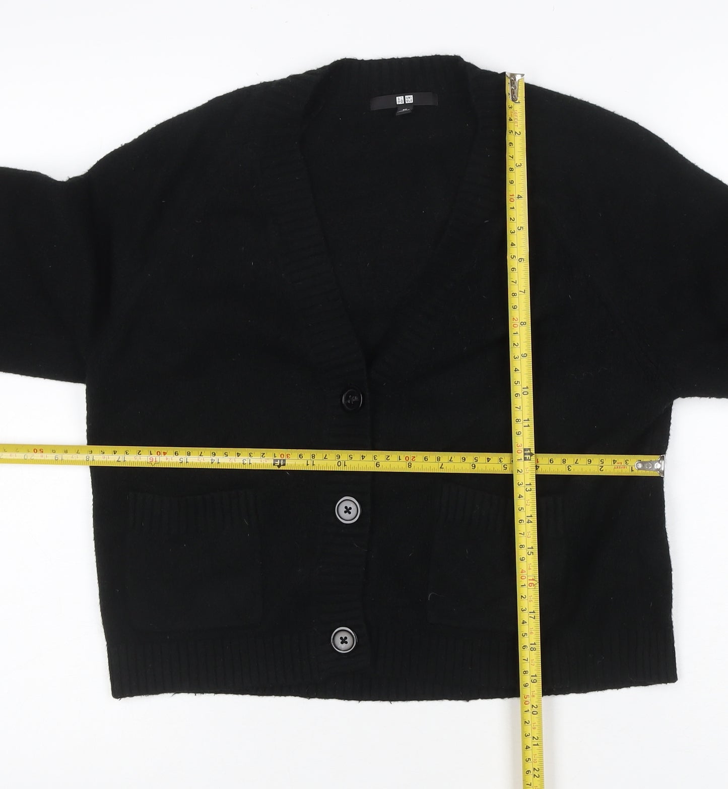 UNIQLO Women Black XS 100% Cashmere V-Neck Button Cardigan
