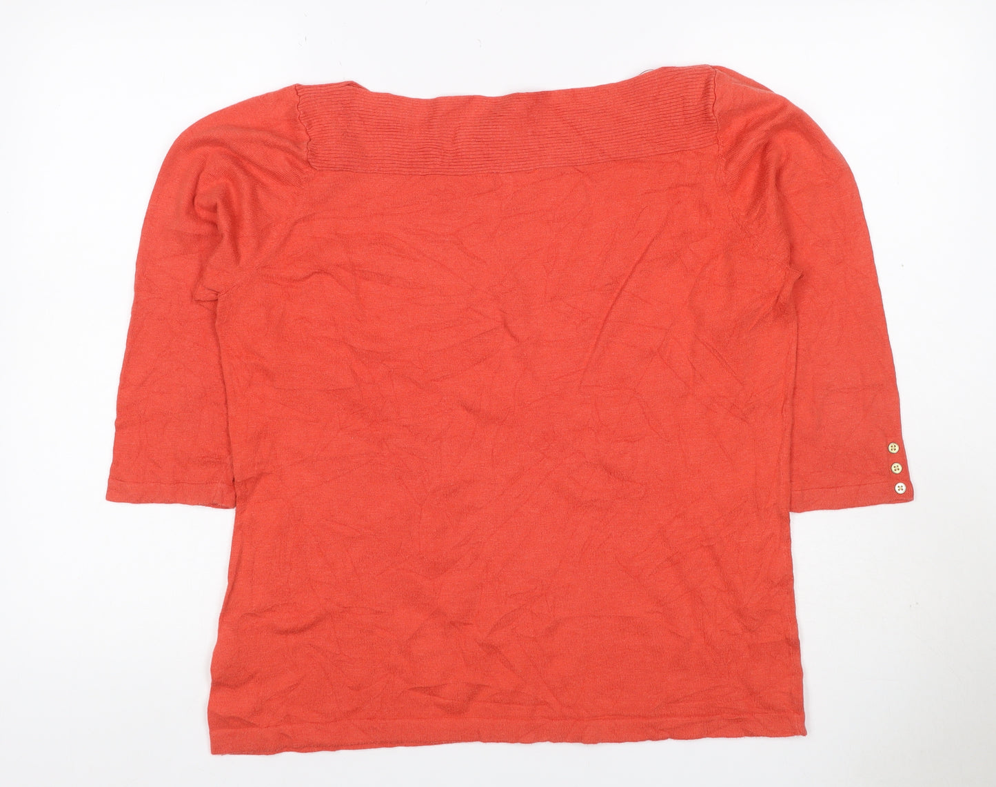 Next Women Orange UK 18 Cotton Cashmere Boat Neck 3/4 Sleeve Jumper