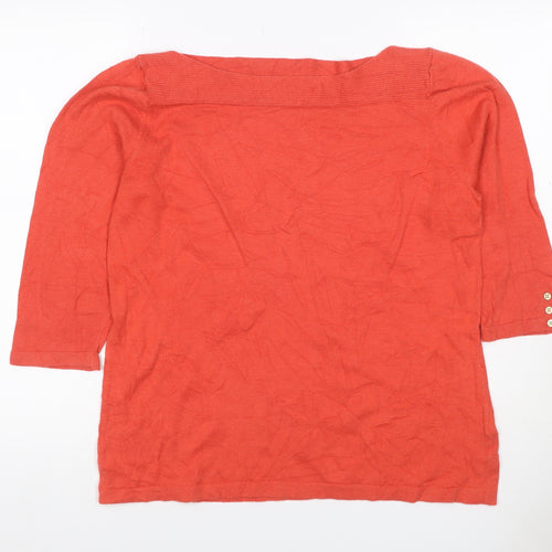 Next Women Orange UK 18 Cotton Cashmere Boat Neck 3/4 Sleeve Jumper