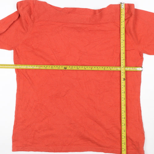 Next Women Orange UK 18 Cotton Cashmere Boat Neck 3/4 Sleeve Jumper