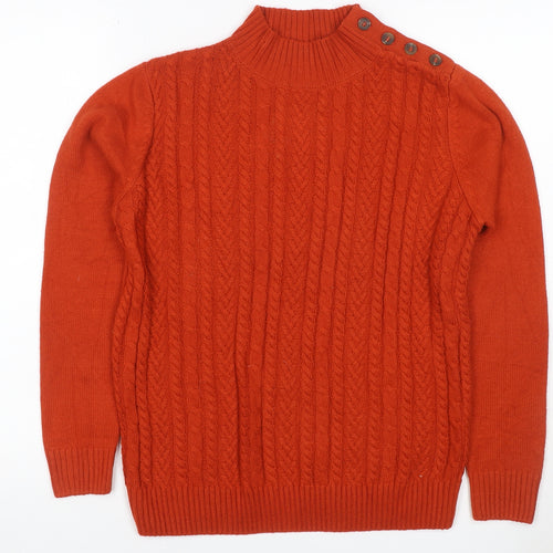 Isle Essentials Women Orange S Cable Knit Mock Neck Button Jumper