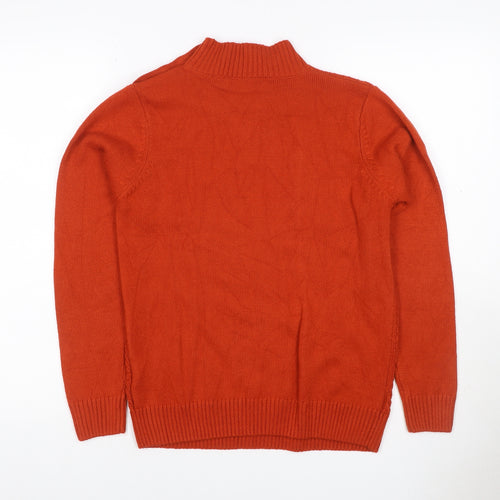 Isle Essentials Women Orange S Cable Knit Mock Neck Button Jumper