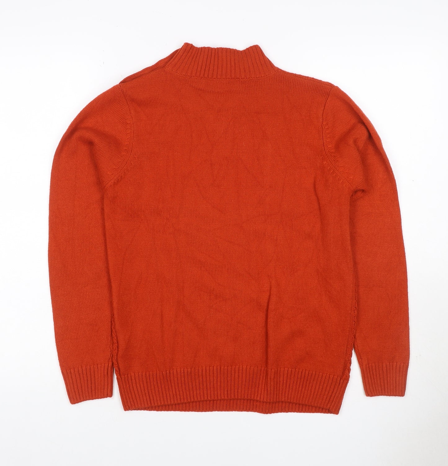 Isle Essentials Women Orange S Cable Knit Mock Neck Button Jumper