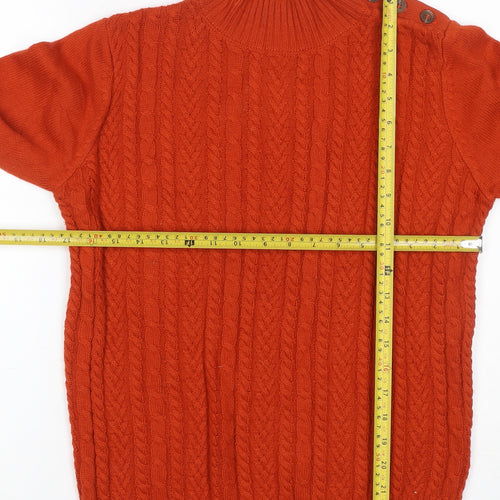 Isle Essentials Women Orange S Cable Knit Mock Neck Button Jumper