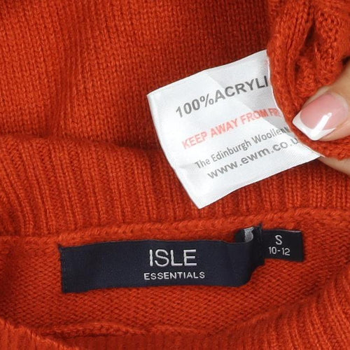 Isle Essentials Women Orange S Cable Knit Mock Neck Button Jumper