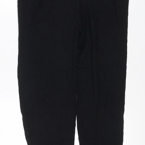 Marks & Spencer Women Black Size 16 Wide Leg Linen Viscose Trousers