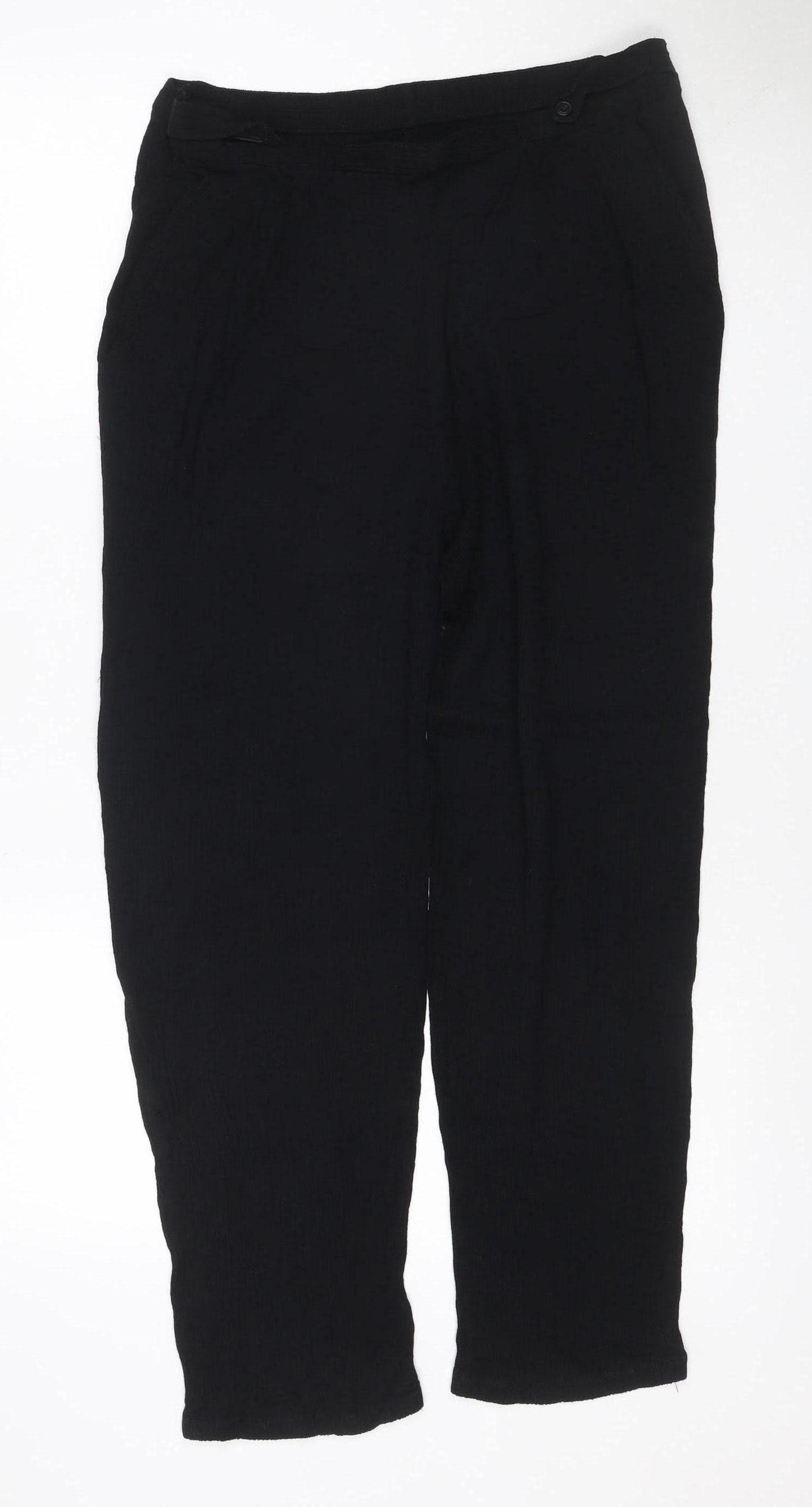 Marks & Spencer Women Black Size 16 Wide Leg Linen Viscose Trousers