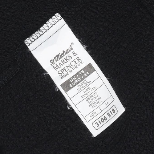 Marks & Spencer Women Black Size 16 Wide Leg Linen Viscose Trousers