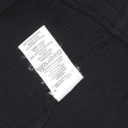 Marks & Spencer Women Black Size 16 Wide Leg Linen Viscose Trousers