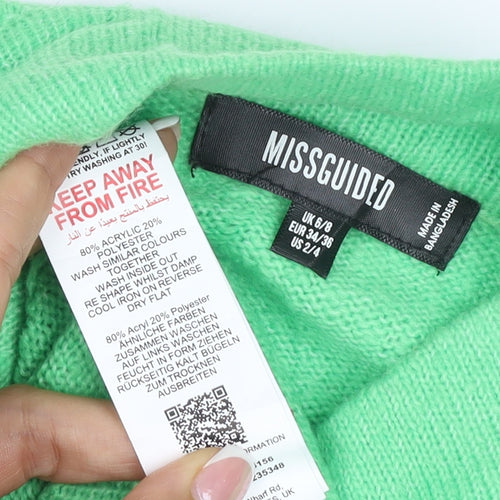 Missguided Women Green UK 6 Acrylic Knit Mock Neck Pullover Jumper