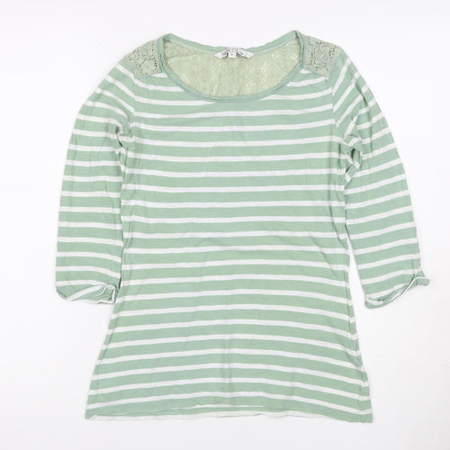 George Women Green Stripe Lace Yoke 3/4 Sleeve Jersey Top UK 6