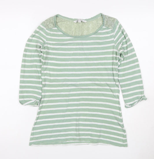 George Women Green Stripe Lace Yoke 3/4 Sleeve Jersey Top UK 6