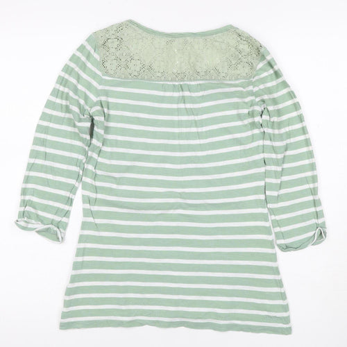 George Women Green Stripe Lace Yoke 3/4 Sleeve Jersey Top UK 6
