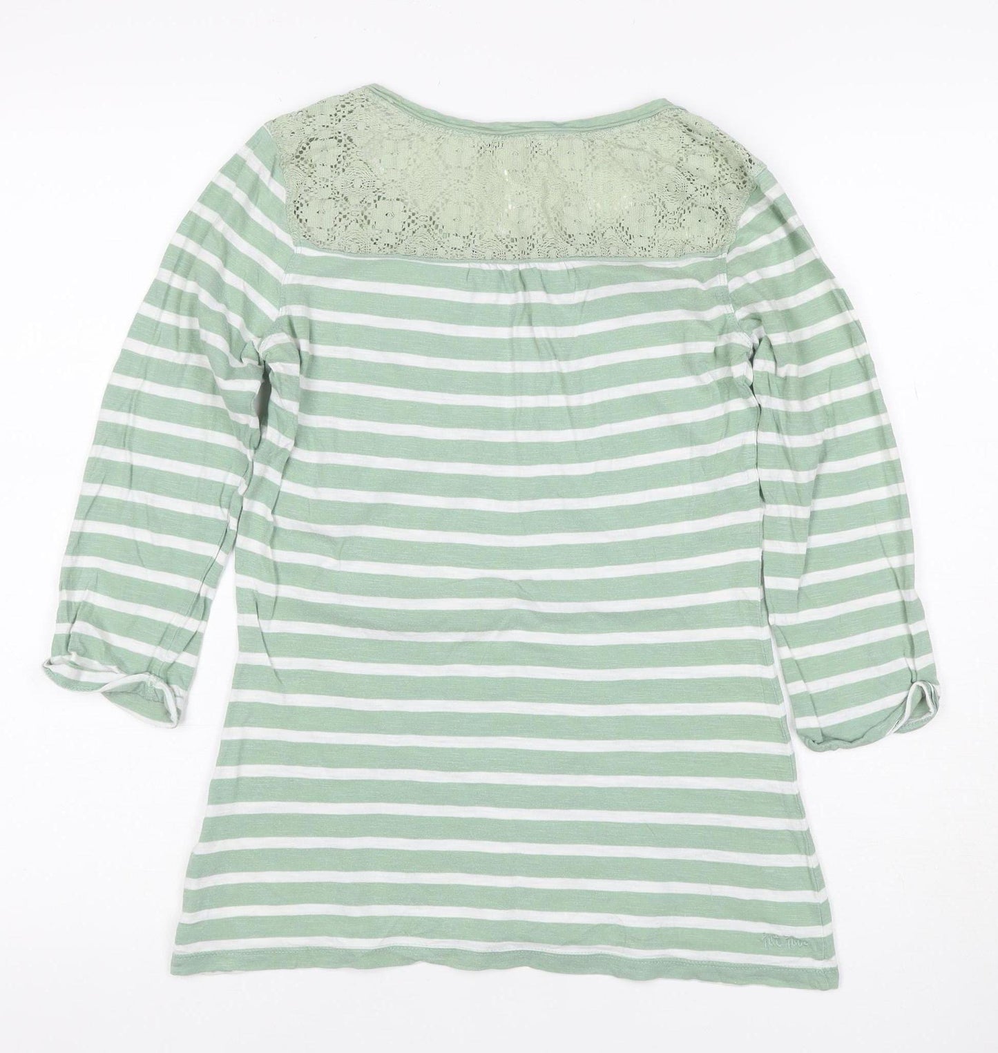 George Women Green Stripe Lace Yoke 3/4 Sleeve Jersey Top UK 6